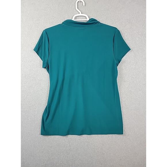 DKNY Teal Green Short Sleeve Ruched V Neck Stretch Career Blouse Womens Plus XXL - Picture 6 of 12